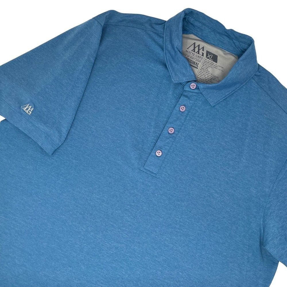 Matte Grey XL Blue‎ Polyester Short Sleeve Men's Golf Polo Shirt
